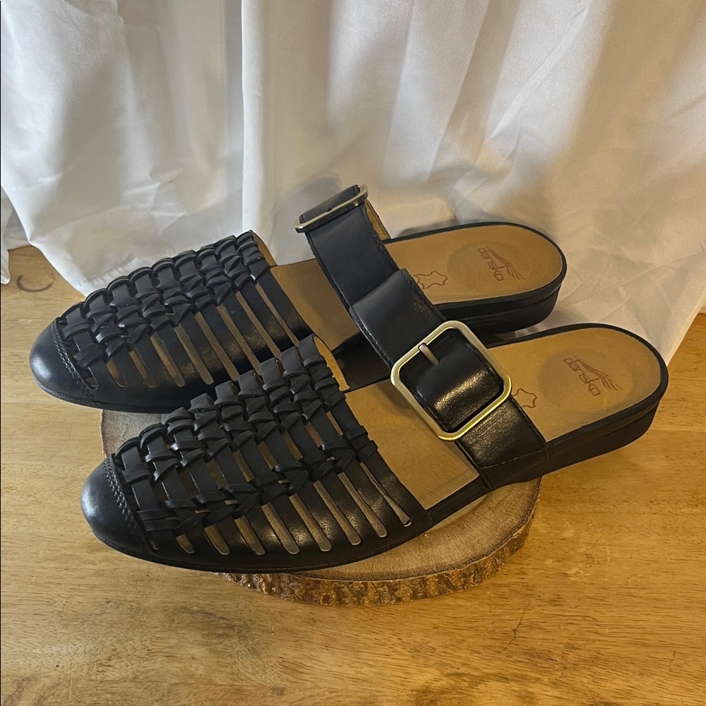 Dansko Leilani Black Leather Mules with Buckle Womens Size 11.5/12 US (42)